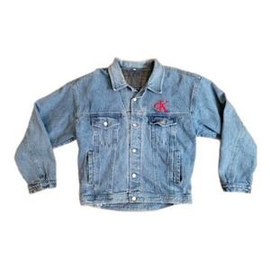 Vintage Calvin Klein Denim Embroidered Jean Jacket Size 32 Medium